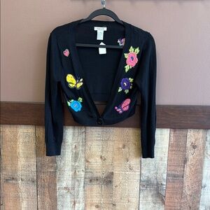 Vintage Pout Black Cardigan with Floral Embroidery